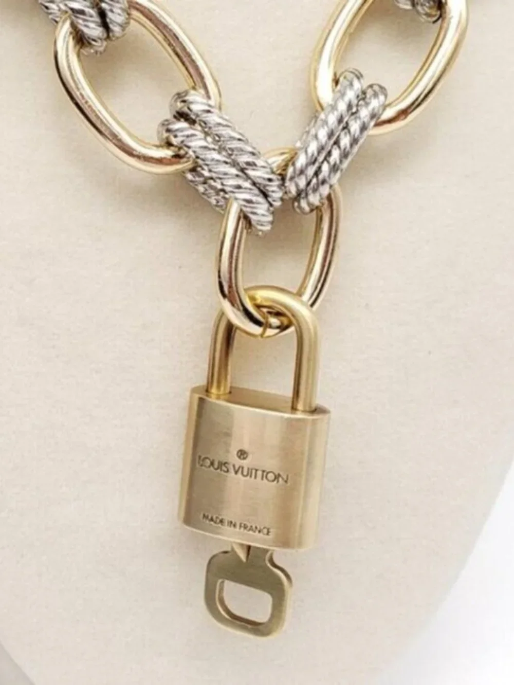 Authentic Louis Vuitton Gold Padlock w/ Unbranded Fashion Geometry Necklace
